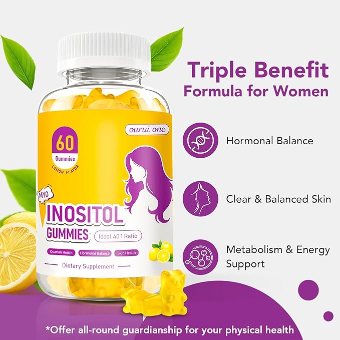 Myo & D-Chiro Inositol Gummies for Women – 40:1 Ratio Hormone Balance & Fertility Support with ALA, Vitamin D3, B12 & Chromium – Lemon Flavor Inositol Supplement for Women – 60 Gummies 1 Pack