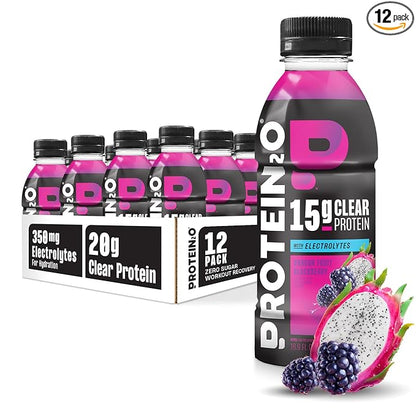 Protein2o Hydration Drink - 2-in-1 Liquid Clear Whey Protein Isolate and Electrolyte Drink - 15g Protein, Vitamins B5, B6 - Post-Workout Recovery - 16.9 Fl Oz - 12 Count Dragon fruit Blackberry