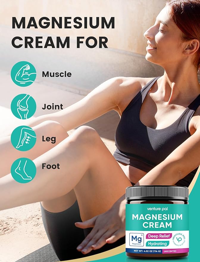 Venture Pal Topical Magnesium Cream, Fast-Absorbing Magnesium Moisturizing Lotion with Coconut Oil, Shea Butter & Hyaluronic Acid, Suitable for Kids