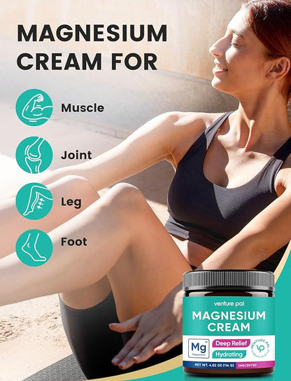 Venture Pal Topical Magnesium Cream, Fast-Absorbing Magnesium Moisturizing Lotion with Coconut Oil, Shea Butter & Hyaluronic Acid, Suitable for Kids