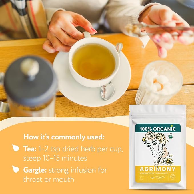 USDA Organic Agrimony Herb (3oz.) - Agrimonia eupatoria – Dried Agrimoney Loose Leaf Tea – Traditional Digestive Herbal Tea – Product of Ukraine