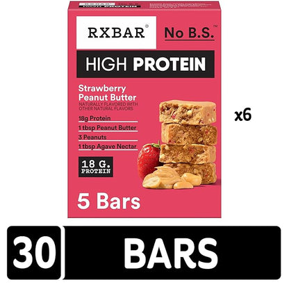 RXBAR High Protein Bars, Gluten Free, Protein Snacks, Strawberry Peanut Butter (6 Boxes, 30 Bars)