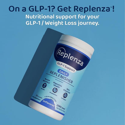 Replenza Daily Replenisher Nutritional Support Powder – Muscle Recovery, Digestive Health & Skin Elasticity Mix of Amino Acids, Prebiotics and Collagen Peptides – Unflavored, 30 Scoops