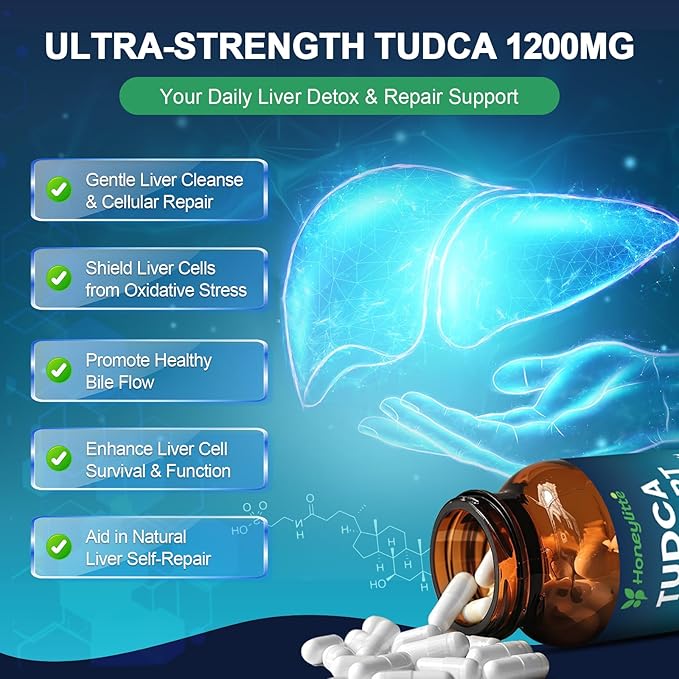 TUDCA 1200mg – Pure Tauroursodeoxycholic Acid Supplement, 120 Vegan Capsules Easy to Swallow (60-Day Supply), Non-GMO, Gluten-Free (120 Counts)