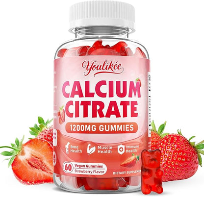 Calcium Citrate Gummies 1200 mg, Calcium Supplement for Women & Men, Ultimate Absorption Calcium Gummies for Bone, Muscle & Immune Support, Strawberry Flavor, 60 Count
