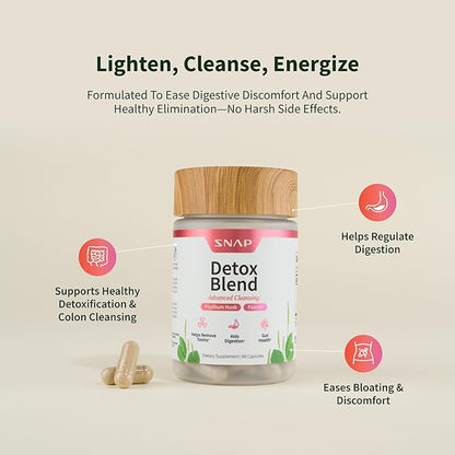 Snap Supplements Detox Cleanse Capsules - Advanced Blend for Full Body Detox & Cleanse, Flush Out Toxins, Improve Digestion & Gut Health, Cleanse and Detox, Licorice & Ginger Root (60 Capsules)