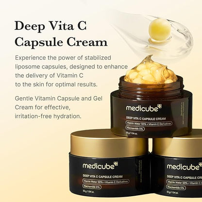 medicube Capsule Cream with Deep Vitamin C | Liposome Vitamin C Golden Capsule for Radiance & Firm-Looking Skin | Hydrating Glow Gel Texture | Korean Skincare, 1.94 oz