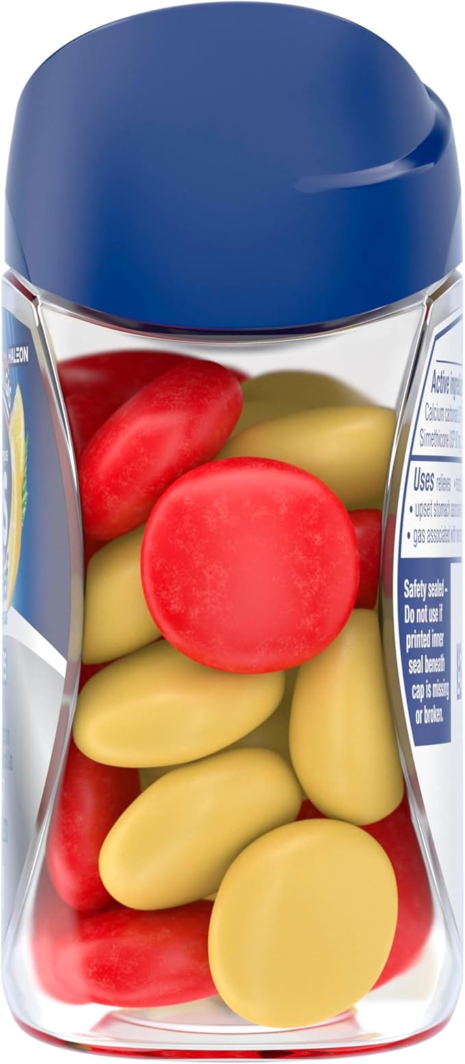 TUMS Chewy Bites Chewable Antacid Tablets with Gas Relief, Lemon & Strawberry - 28 Count