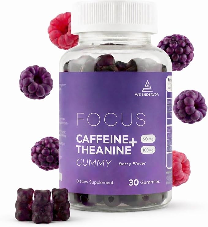 Caffeine and L-Theanine Gummies, Berry Flavor – Smooth Energy and Calm Focus with 50mg Caffeine and 100mg L-Theanine per Gummy; Clean, Crash-Free Energy Gummies for Work, Study & Daily Productivity