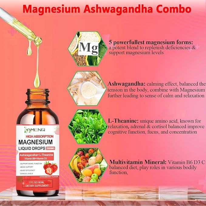 Cortisol Supplement Liquid Drops,Cortisol Reducer w.Magnesium Glycinate,Ksm-66 Ashwagandha,L-Theanine,Liquid Magnesium Cortisol Drink Mix for Cortisol & Hormone Balanced,Relax,Calm
