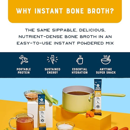 Bare Bones Classic Chicken Bone Broth Instant Powdered Mix Packets | 5g Collagen | 10g Protein | Keto & Paleo Friendly | No Artificial Flavors | Non-GMO, Gluten-Free, Dairy-Free on-the-go 16 Pack