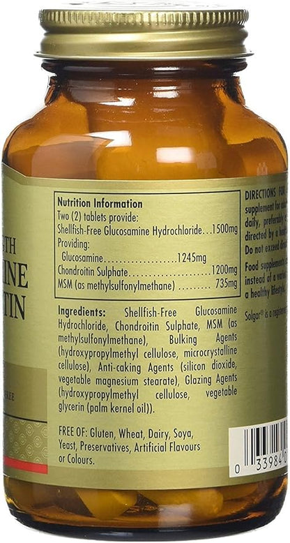 Solgar Triple Strength Glucosamine Chondroitin MSM, 60 Tablets - Promotes Healthy Joints, Supports Comfortable Movement - Shellfish Free - Gluten Free, Dairy Free - 30 Servings
