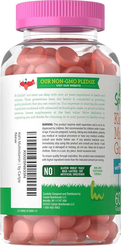 Carlyle Kids Multivitamin Gummies with Probiotics | 60 Chewables | Berry Flavor | Vegetarian, Non-GMO, Gluten Free Children's Supplement | by Lil' Sprouts | Packaging May Vary