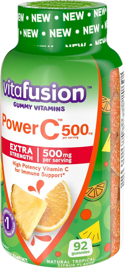 Vitafusion Extra Strength Power C Gummy Vitamins, Tropical Citrus Flavored Immune Support (1) Vitamins, 92 Count (Pack of 2)