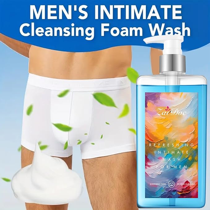 Refresh Gentle Intimate Wash for Men, Daily Cleanser with Lactic Acid & Menthol, pH Balanced for Sensitive Skin, Blue, 10.14 fl oz