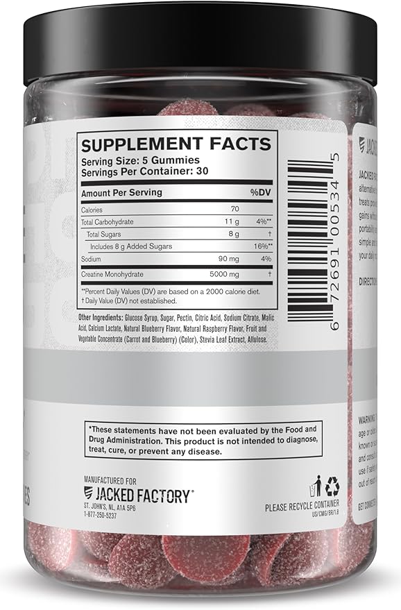 Jacked Factory Creatine Gummies 5g Daily Dose (1g per Gummy) - Creatine Gummy for Men and Women, Vegan-Friendly, Travel-Friendly, Third-Party Tested - 150 Gummies, Blue Raspberry