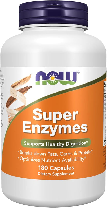 NOW Foods Supplements, Super Enzymes, Formulated with Bromelain, Ox Bile, Pancreatin and Papain,180 Capsules