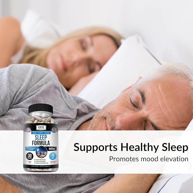 Kaya Naturals - Sleep Support Formula with Melatonin - Aid Support Vitamin Supplement - Sleep Stress and Mood Support - L-Tryptophan, Passion Flower, Ashwagandha and More (30 Count) (Pack of 2)
