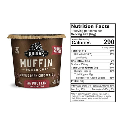 Kodiak Cakes Minute Muffins, Double Dark Chocolate, 2.36 Ounce (Pack of 12) (Packaging May Vary)