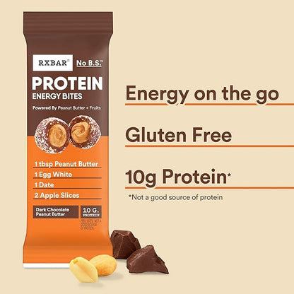 RXBAR Protein Energy Bites, Gluten Free Energy Snacks, Protein Snacks, Dark Chocolate Peanut Butter (60 Bites)