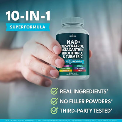 NEW AGE NAD+ Supplement - Astaxanthin, Urolithin A, Resveratrol, CoQ10 & Antioxidant Blend – Cellular Energy, Mitochondrial Support – Vegan, Non-GMO- 180 Count