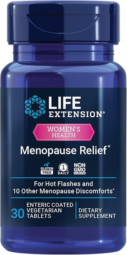 Life Extension Menopause Relief – Siberian Rhubarb, Menopause Supplement for Women, Ease hot Flashes, Mood Swings, Night Sweats Relief, Hormone-Free, Gluten-Free, Non-GMO, Vegetarian, 30 Tablets