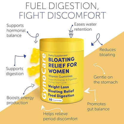 Bloating Relief for Women, Debloating for Women | Supports Period Bloat, Digestion & Water Weight Balance | Helps Before & During Your Cycle | 60 Vegan Gummies | Daily Digestive Support Supplement