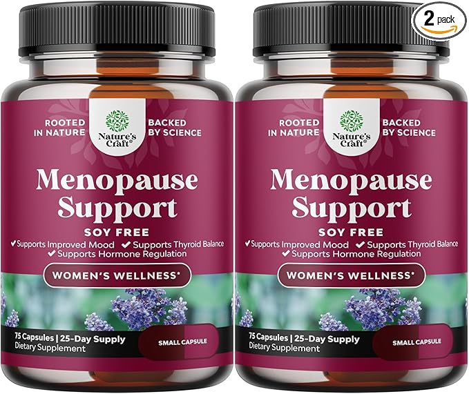 Soy Free Menopause Supplement for Women - Herbal Menopause Support for Night Sweats Hot Flashes Mood Support and Hormone Balance for Women with Black Cohosh & Vitex Chaste Berry - 75 Count - 2 Pack
