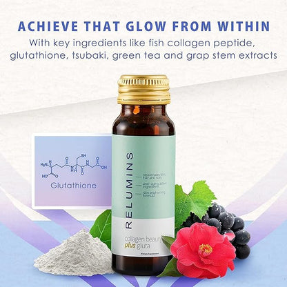 Relumins World's Most Advanced Collagen Drink - 10,000mg w/Glutathione & Antioxidants | USA's No.1 Liquid Collagen, Anti-Aging Spring Glow Essentials | Apple Flavor | Made in USA - 10 Bottles