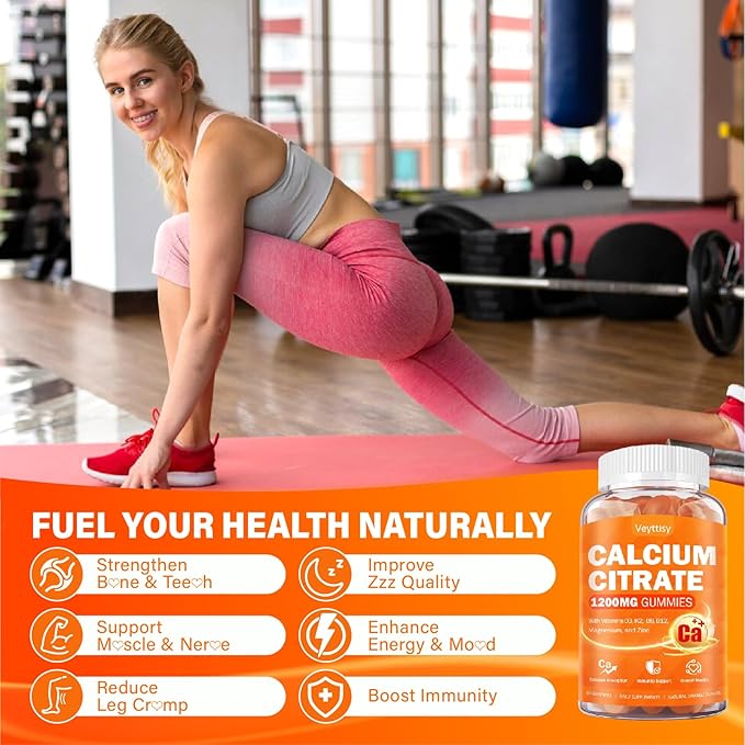 Calcium 1200 mg with Vitamin D3 Supplement for Adults - Calcium Gummies with 5000iu Vitamin D3, K2, B6, B12, Magnesium & Zinc - Calcium Supplement for Women Men - Easy to Digest, Vegan (2 pack)