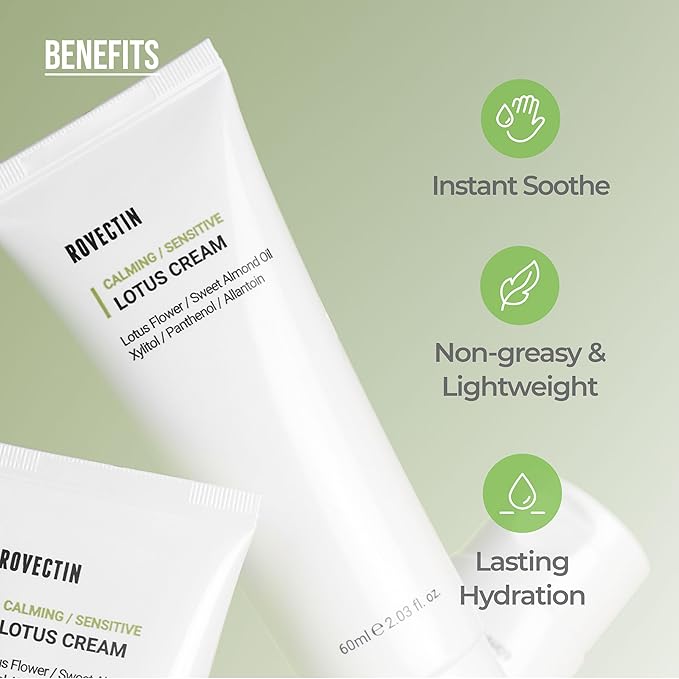 ROVECTIN 2-Step Hydrating & Calming Set – Aqua Hyaluronic Essence & Calming Lotus Cream with Niacinamide, Deep Moisturizing, Plumping, and Soothing Daily Routine, Vegan Korean Skincare Set