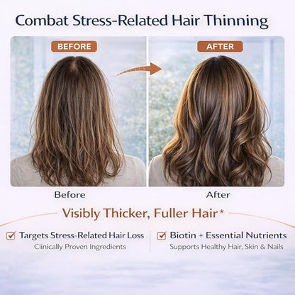 Biotin Hair Skin Nails Gummies: Daily Beauty Supplement for Women Experiencing Stress-Related Hair Thinning, Supports Strong Nails & Healthy Skin, 60 Count, Strawberry Flavor