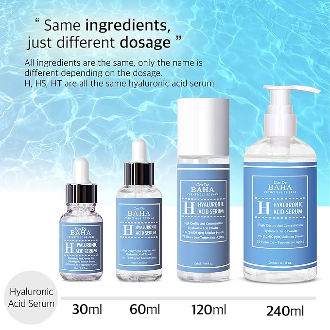 Cos De BAHA Hyaluronic Serum 4 Fl Oz – Pure Sodium Hyaluronate 10,000 ppm Hydrating Face Serum for Dry & Dehydrated Skin – Lightweight Fragrance-Free Korean Skincare Formula (120 ml)