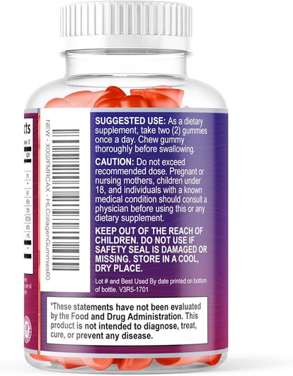 Collagen Peptides Gummies - 2500 mcg D-Biotin Per Serving - Hydrolyzed Protein Type I & III Multi Collagen Supplement with Vitamin C & Zinc - Support for Hair, Skin, Nails, Berry Flavor - 60 Gummies