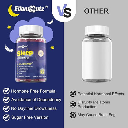 Sleep Gummies Melatonin Free with Magnesium Glycinate, L-Tryptophan, GABA, L-Theanine, Ashwagandha, Natural Sleep Aid Calm Relax Gummy No Melatonin for Adults Extra Strength without Melatonin, 60Cts