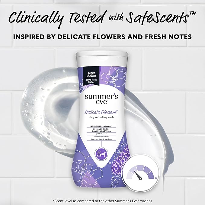 Summer's Eve Delicate Blossom All-Over Daily Feminine Wash, pH-Balanced Body Wash for Women, Removes Vaginal Odor and Refreshes, 15 Fl Oz (Pack of 2)