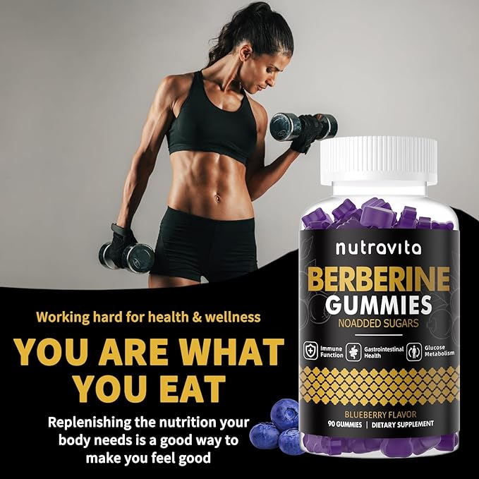 Nutravita Berberine Gummies with Ceylon Cinnamon 1500mg High Potency Berberine HCL Supplement for Immune and Metabolism Support, Sugar Free Organic Berberine Gummies Blueberry Flavor-1PACK