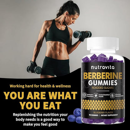 Nutravita Berberine Gummies with Ceylon Cinnamon 1500mg High Potency Berberine HCL Supplement for Immune and Metabolism Support, Sugar Free Organic Berberine Gummies Blueberry Flavor-1PACK
