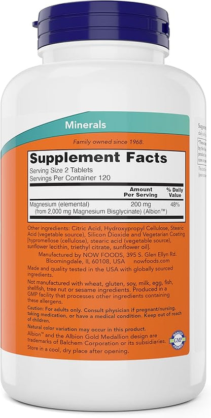 Now Foods Magnesium Glycinate, 240 Tablets - Supports Healthy Muscle and Nerve Functions - Non-GMO