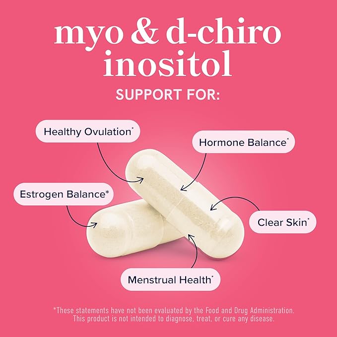 Myo-Inositol & D-Chiro Inositol for Hormone Balance for Women | Ideal 40:1 Ratio | Menstrual Cycle and Ovarian Health Support Supplement | Myo 2000mg & D Chiro 50mg with Vitamin B8 | 240 Count