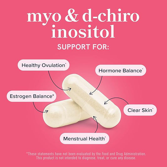 Myo-Inositol & D-Chiro Inositol for Hormone Balance for Women | Ideal 40:1 Ratio | Menstrual Cycle and Ovarian Health Support Supplement | Myo 2000mg & D Chiro 50mg with Vitamin B8 | 240 Count