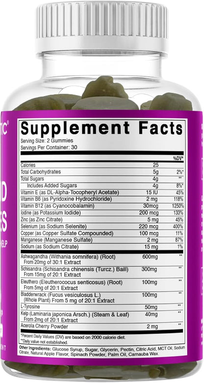 Vitamatic Vegan Thyroid Support Gummies with Iodine & Kelp – 60 Count Improve Your Energy & Increase Metabolism – Plant-Based
