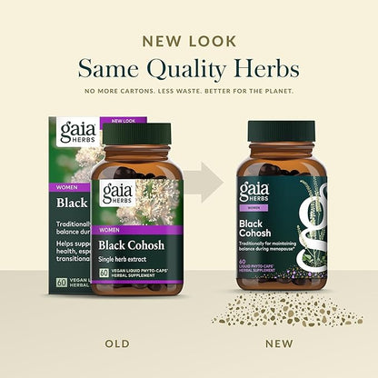Gaia Herbs Black Cohosh - Menopause Support Supplement to Help Support Hormone Balance & Health for Women* - with Black Cohosh - 60 Vegan Liquid Phyto-Caps (60 Servings)