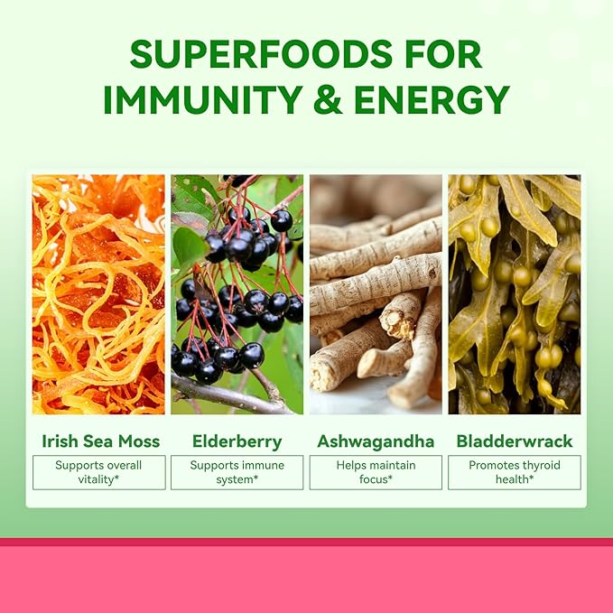 Inner Brightness Sea Moss 4000mg Gummies with Ashwagandha, Elderberry, Apple Cider Vinegar, Bladderwrack, Burdock Root – Immune Support – Mixed Berry Flavor – 60 Count