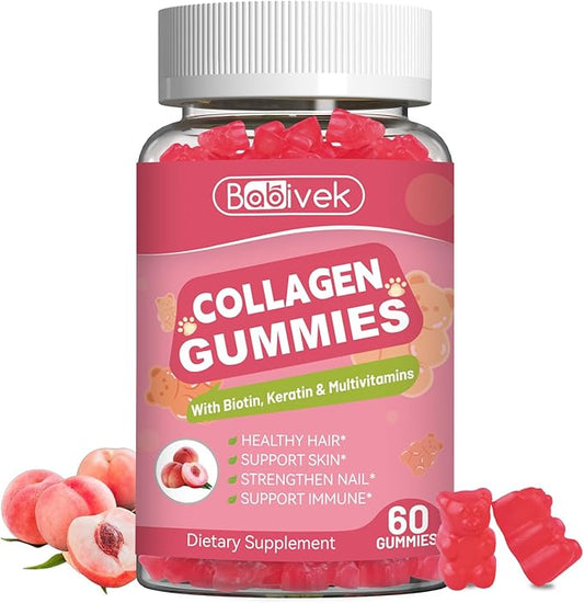 Collagen Gummies for Women & Men - Hydrolyzed Collagen Peptides Type I II III V X | 60 Cts with Biotin, Hyaluronic Acid & Vitamins C D B12 A E | Boost Skin Hair Nails, Bone, Digestive & Immune Health
