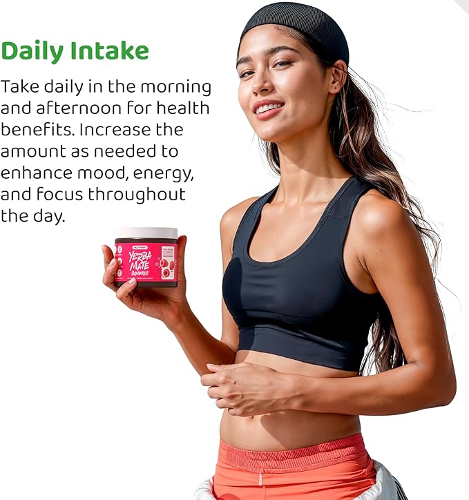 HOLYMARY Yerba Mate Gummies, Raspberry Flavor - Energy, Focus, Power Vegan, Non-GMO, Natural Ingredients, Gluten Free, 50 Delicious Supplement Gummies