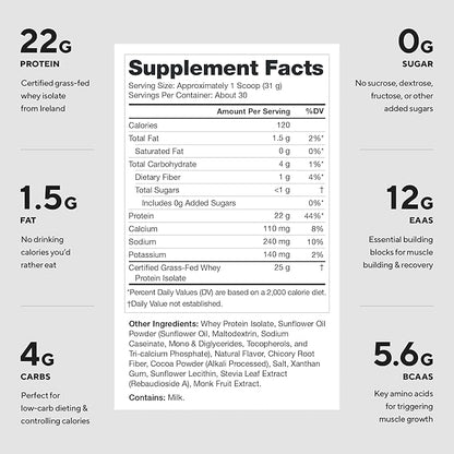 LEGION Whey+ Protein Whey Isolate from Grass Fed Cows (Cocoa Cereal, 30 Servings) - Whey Protein Isolate Powder Low Calorie, Non-GMO, Sugar Free, Lactose and Gluten Free, All Natural Protein Powder