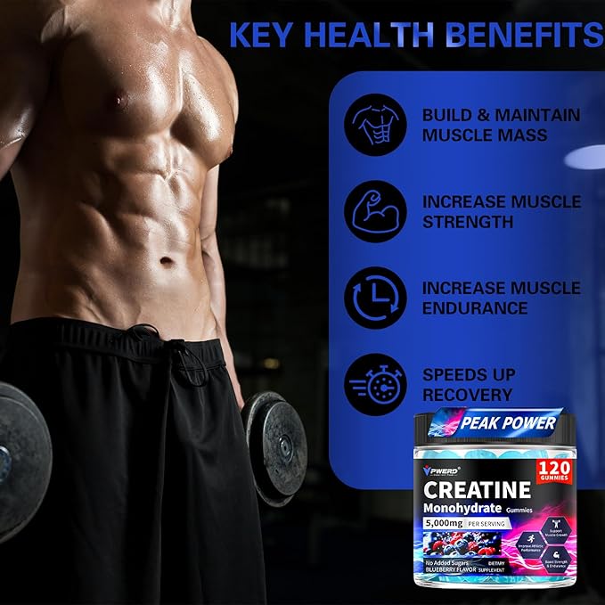 120Count Creatine Monohydrate Gummies 5g, Energy Creatine Supplements Gummies for Gym Essentials-Blueberry