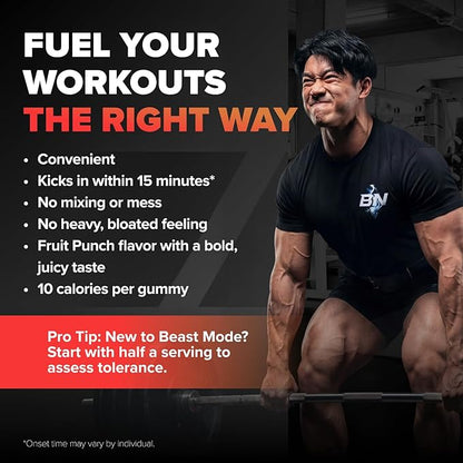 Bounce Pro Pre Beast Mode Workout Gummies with Caffeine, Beta-Alanine & L-Tyrosine for Energy, Focus & Training Intensity (70 Count (Pack of 1), Fruit Punch)