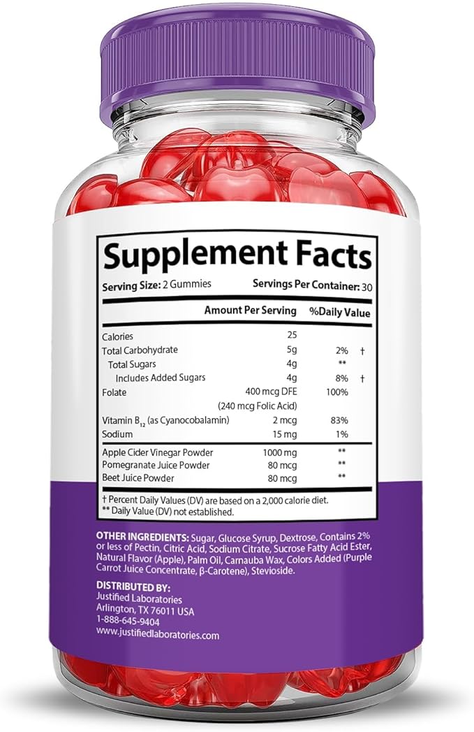Justified Laboratories (5 Pack Ultra Quick Keto ACV B12 Vegan Non GMO 300 Gummies